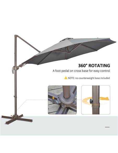 Outsunny 3(m) Cantilever Parasol 360° Rotation Roma Umbrella Hanging Sun Shade with Aluminum Frame, Tilt Crank, 8 Ribs and Cross - pic 50582 | FastDaddyshop
