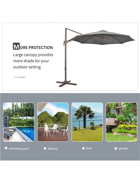 Outsunny 3(m) Cantilever Parasol 360° Rotation Roma Umbrella Hanging Sun Shade with Aluminum Frame, Tilt Crank, 8 Ribs and Cross - pic 50584 | FastDaddyshop