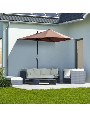 Outsunny 2m Half Parasol Market Umbrella Garden Balcony Parasol with Crank Handle, Base, Double-Sided Canopy, Coffee 84D-175V00C