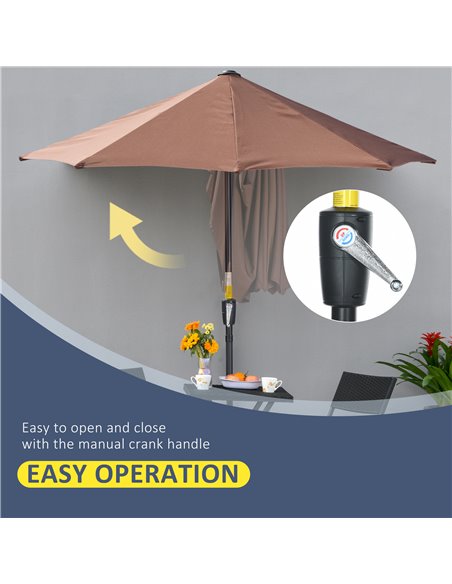 Outsunny 2m Half Parasol Market Umbrella Garden Balcony Parasol with Crank Handle, Base, Double-Sided Canopy, Coffee 84D-175V00C - pic 50591 | FastDaddyshop