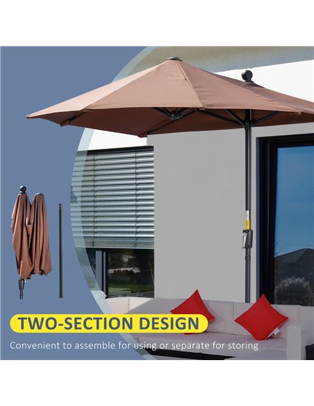 Outsunny 2m Half Parasol Market Umbrella Garden Balcony Parasol with Crank Handle, Base, Double-Sided Canopy, Coffee 84D-175V00C - pic 50592 | FastDaddyshop