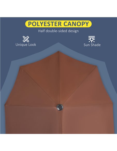 Outsunny 2m Half Parasol Market Umbrella Garden Balcony Parasol with Crank Handle, Base, Double-Sided Canopy, Coffee 84D-175V00C - pic 50593 | FastDaddyshop