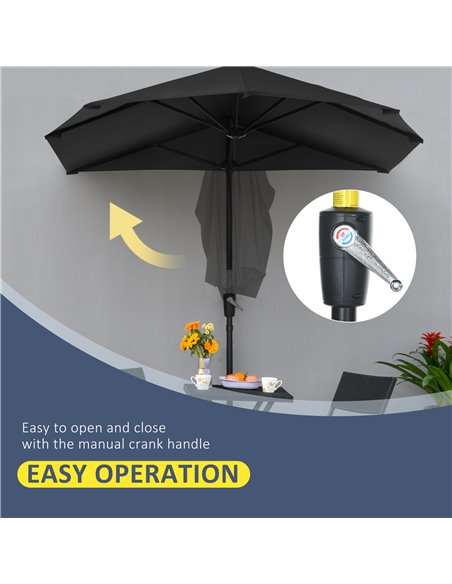 Outsunny 2m Half Parasol Market Umbrella Garden Balcony Parasol with Crank Handle, Base, Double-Sided Canopy, Black 84D-175V00BK - pic 50600 | FastDaddyshop