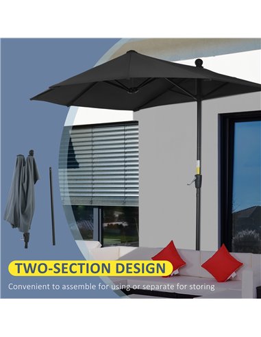 Outsunny 2m Half Parasol Market Umbrella Garden Balcony Parasol with Crank Handle, Base, Double-Sided Canopy, Black 84D-175V00BK