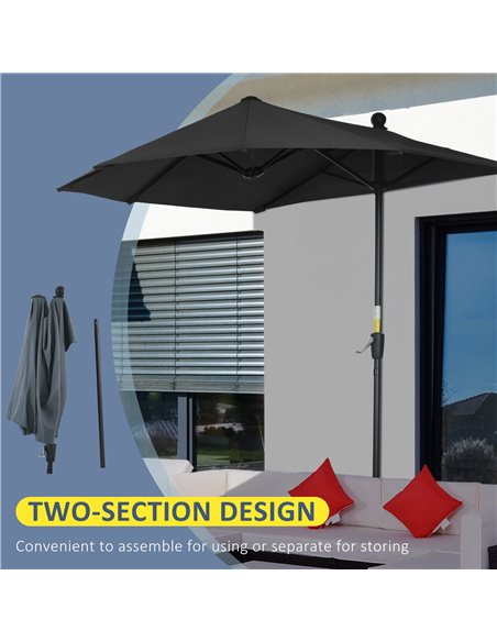 Outsunny 2m Half Parasol Market Umbrella Garden Balcony Parasol with Crank Handle, Base, Double-Sided Canopy, Black 84D-175V00BK - pic 50601 | FastDaddyshop