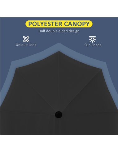 Outsunny 2m Half Parasol Market Umbrella Garden Balcony Parasol with Crank Handle, Base, Double-Sided Canopy, Black 84D-175V00BK