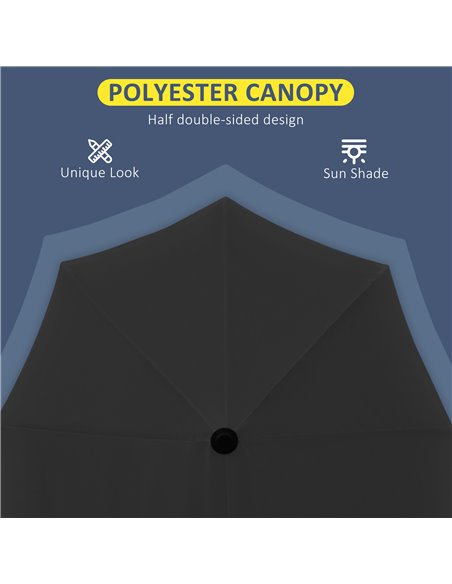 Outsunny 2m Half Parasol Market Umbrella Garden Balcony Parasol with Crank Handle, Base, Double-Sided Canopy, Black 84D-175V00BK - pic 50602 | FastDaddyshop