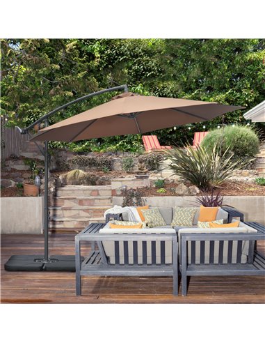 Outsunny 3(m) Garden Banana Parasol Cantilever Umbrella, Coffee 84D-096V01CF