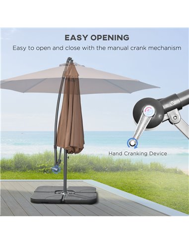 Outsunny 3(m) Garden Banana Parasol Cantilever Umbrella with Crank Handle, Cross Base, Weights and Cover for Outdoor, Hanging Su