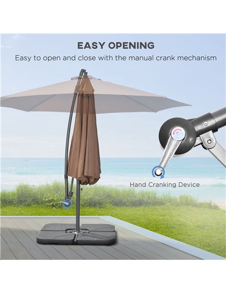 Outsunny 3(m) Garden Banana Parasol Cantilever Umbrella with Crank Handle, Cross Base, Weights and Cover for Outdoor, Hanging Su - pic 50608 | FastDaddyshop