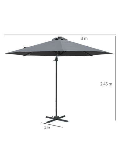 Outsunny 3(m) Square Outdoor Umbrella Patio Sun Umbrella with Crank & Tilt LED Solar Light Cross Base 360° Rotating Outdoor, Dar