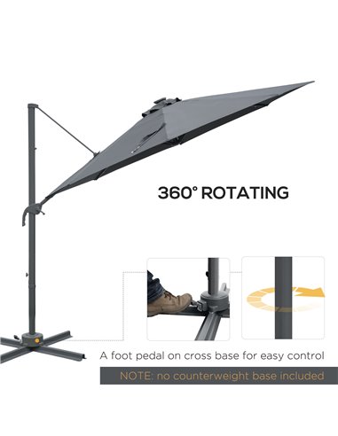 Outsunny 3(m) Square Outdoor Umbrella Patio Sun Umbrella with Crank & Tilt LED Solar Light Cross Base 360° Rotating Outdoor, Dar
