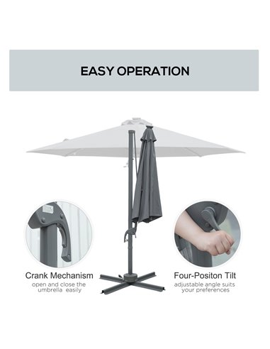 Outsunny 3(m) Square Outdoor Umbrella Patio Sun Umbrella with Crank & Tilt LED Solar Light Cross Base 360° Rotating Outdoor, Dar