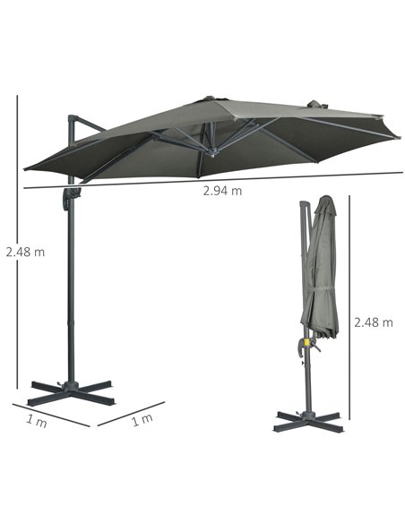 Outsunny 3 x 3(m) Cantilever Parasol with Cross Base, Garden Umbrella with 360° Rotation, Crank Handle and Tilt for Outdoor, Pat - pic 50634 | FastDaddyshop