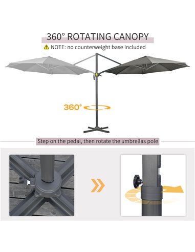 Outsunny 3 x 3(m) Cantilever Parasol with Cross Base, Garden Umbrella with 360° Rotation, Crank Handle and Tilt for Outdoor, Pat