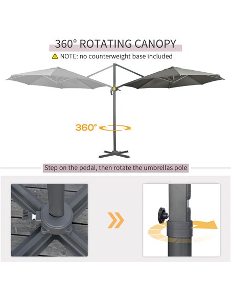 Outsunny 3 x 3(m) Cantilever Parasol with Cross Base, Garden Umbrella with 360° Rotation, Crank Handle and Tilt for Outdoor, Pat - pic 50635 | FastDaddyshop