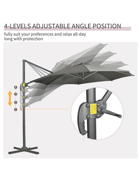Outsunny 3 x 3(m) Cantilever Parasol with Cross Base, Garden Umbrella with 360° Rotation, Crank Handle and Tilt for Outdoor, Pat - pic 50636 | FastDaddyshop