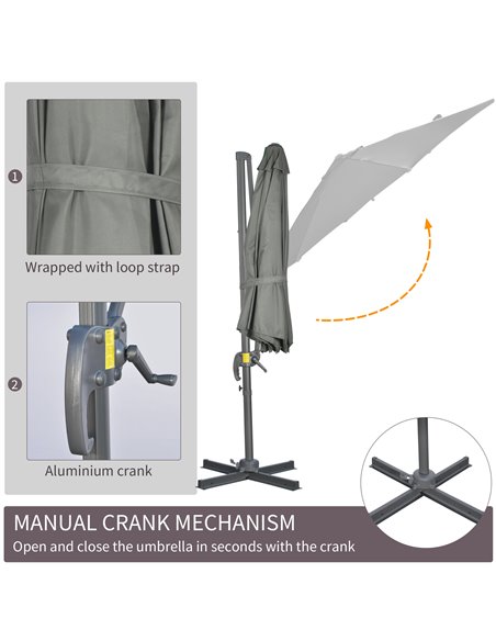 Outsunny 3 x 3(m) Cantilever Parasol with Cross Base, Garden Umbrella with 360° Rotation, Crank Handle and Tilt for Outdoor, Pat - pic 50637 | FastDaddyshop