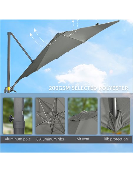 Outsunny 3 x 3(m) Cantilever Parasol with Cross Base, Garden Umbrella with 360° Rotation, Crank Handle and Tilt for Outdoor, Pat - pic 50638 | FastDaddyshop