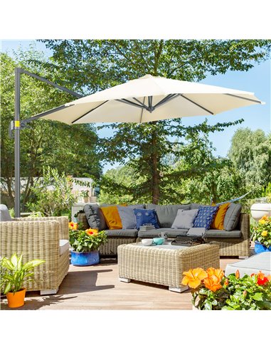 Outsunny 3 x 3(m) Cantilever Parasol Garden Umbrella, Cream White 84D-052V00CW