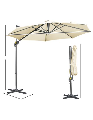 Outsunny 3 x 3(m) Cantilever Parasol with Cross Base, Garden Umbrella with 360° Rotation, Crank Handle and Tilt for Outdoor, Pat
