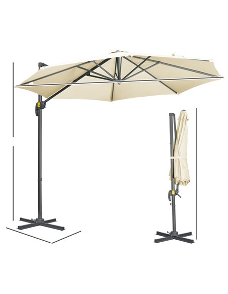 Outsunny 3 x 3(m) Cantilever Parasol with Cross Base, Garden Umbrella with 360° Rotation, Crank Handle and Tilt for Outdoor, Pat - pic 50643 | FastDaddyshop