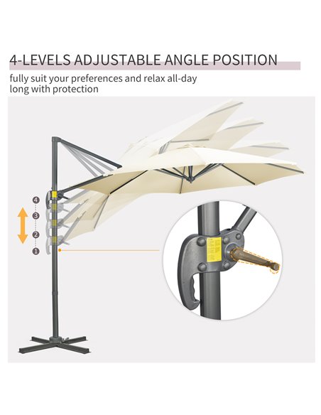Outsunny 3 x 3(m) Cantilever Parasol with Cross Base, Garden Umbrella with 360° Rotation, Crank Handle and Tilt for Outdoor, Pat - pic 50645 | FastDaddyshop