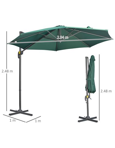 Outsunny 3 x 3(m) Cantilever Parasol with Cross Base, Garden Umbrella with 360° Rotation, Crank Handle and Tilt for Outdoor, Pat