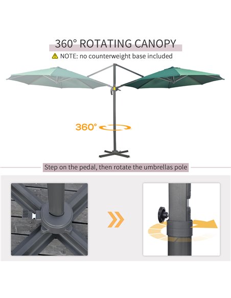 Outsunny 3 x 3(m) Cantilever Parasol with Cross Base, Garden Umbrella with 360° Rotation, Crank Handle and Tilt for Outdoor, Pat - pic 50653 | FastDaddyshop