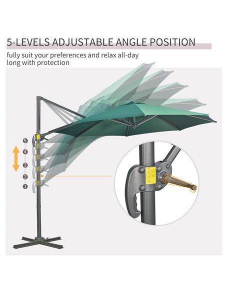Outsunny 3 x 3(m) Cantilever Parasol with Cross Base, Garden Umbrella with 360° Rotation, Crank Handle and Tilt for Outdoor, Pat - pic 50654 | FastDaddyshop