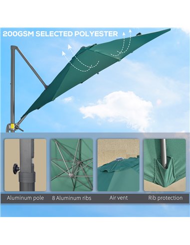 Outsunny 3 x 3(m) Cantilever Parasol with Cross Base, Garden Umbrella with 360° Rotation, Crank Handle and Tilt for Outdoor, Pat