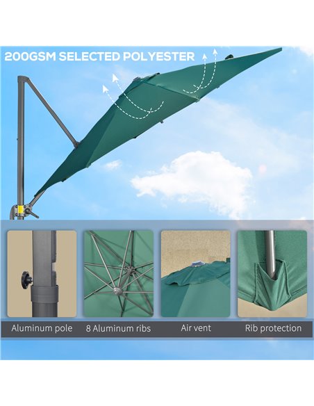 Outsunny 3 x 3(m) Cantilever Parasol with Cross Base, Garden Umbrella with 360° Rotation, Crank Handle and Tilt for Outdoor, Pat - pic 50656 | FastDaddyshop