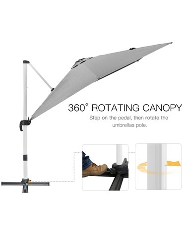Outsunny 3 x 3(m) Cantilever Parasol, Square Garden Umbrella with Cross Base, Crank Handle, Tilt, 360° Rotation and Aluminium Fr