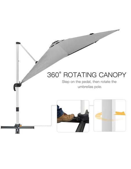 Outsunny 3 x 3(m) Cantilever Parasol, Square Garden Umbrella with Cross Base, Crank Handle, Tilt, 360° Rotation and Aluminium Fr - pic 50662 | FastDaddyshop