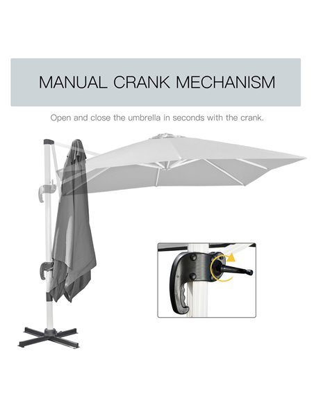 Outsunny 3 x 3(m) Cantilever Parasol, Square Garden Umbrella with Cross Base, Crank Handle, Tilt, 360° Rotation and Aluminium Fr - pic 50665 | FastDaddyshop