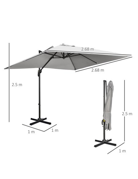 Outsunny 2.7 x 2.7 m Cantilever Parasol, Square Overhanging Umbrella with Cross Base, Crank Handle, Tilt, 360° Rotation and Alum - pic 50688 | FastDaddyshop