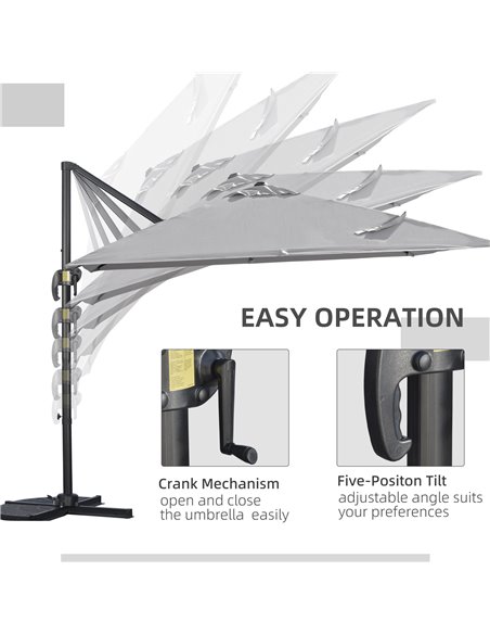 Outsunny 2.7 x 2.7 m Cantilever Parasol, Square Overhanging Umbrella with Cross Base, Crank Handle, Tilt, 360° Rotation and Alum - pic 50689 | FastDaddyshop