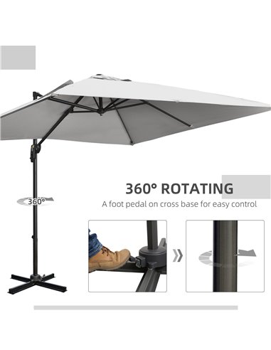 Outsunny 2.7 x 2.7 m Cantilever Parasol, Square Overhanging Umbrella with Cross Base, Crank Handle, Tilt, 360° Rotation and Alum