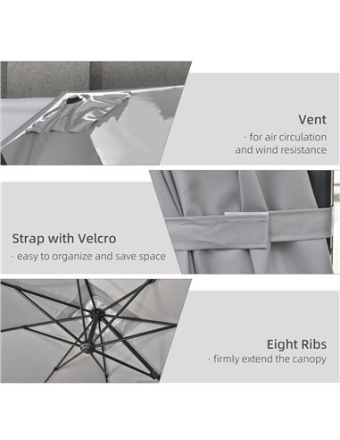 Outsunny 2.7 x 2.7 m Cantilever Parasol, Square Overhanging Umbrella with Cross Base, Crank Handle, Tilt, 360° Rotation and Alum