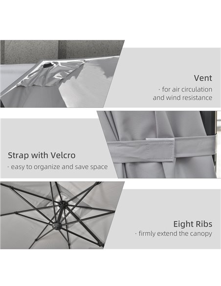Outsunny 2.7 x 2.7 m Cantilever Parasol, Square Overhanging Umbrella with Cross Base, Crank Handle, Tilt, 360° Rotation and Alum - pic 50691 | FastDaddyshop