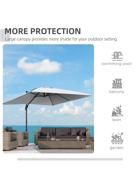 Outsunny 2.7 x 2.7 m Cantilever Parasol, Square Overhanging Umbrella with Cross Base, Crank Handle, Tilt, 360° Rotation and Alum - pic 50692 | FastDaddyshop