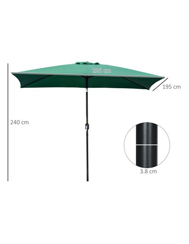 Outsunny 3x2m Patio Parasol Garden Umbrellas Canopy with Aluminum Tilt Crank Rectangular Sun Shade Steel, Green 84D-013V00GN