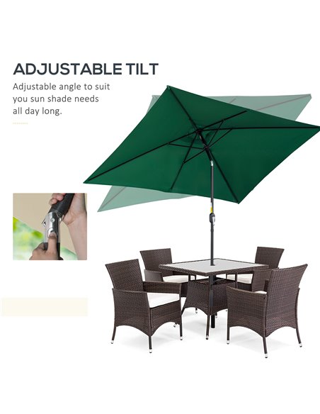 Outsunny 3x2m Patio Parasol Garden Umbrellas Canopy with Aluminum Tilt Crank Rectangular Sun Shade Steel, Green 84D-013V00GN - pic 50707 | FastDaddyshop