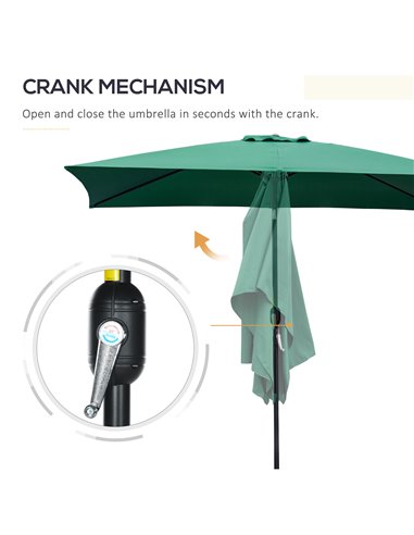 Outsunny 3x2m Patio Parasol Garden Umbrellas Canopy with Aluminum Tilt Crank Rectangular Sun Shade Steel, Green 84D-013V00GN
