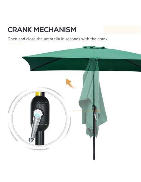 Outsunny 3x2m Patio Parasol Garden Umbrellas Canopy with Aluminum Tilt Crank Rectangular Sun Shade Steel, Green 84D-013V00GN - pic 50708 | FastDaddyshop