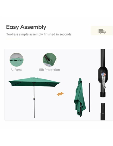 Outsunny 3x2m Patio Parasol Garden Umbrellas Canopy with Aluminum Tilt Crank Rectangular Sun Shade Steel, Green 84D-013V00GN - pic 50709 | FastDaddyshop