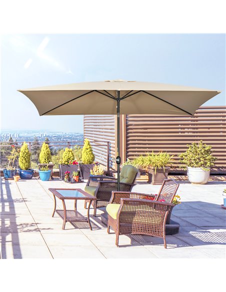 Outsunny 3x2m Patio Parasol Garden Umbrellas Canopy with Aluminum Tilt Crank Rectangular Sun Shade Steel, Khaki 84D-013V00KK - pic 50714 | FastDaddyshop