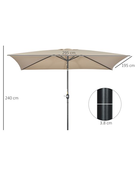 Outsunny 3x2m Patio Parasol Garden Umbrellas Canopy with Aluminum Tilt Crank Rectangular Sun Shade Steel, Khaki 84D-013V00KK - pic 50715 | FastDaddyshop