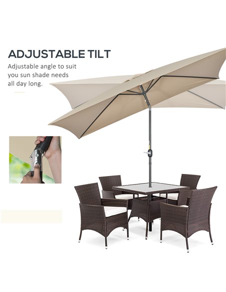 Outsunny 3x2m Patio Parasol Garden Umbrellas Canopy with Aluminum Tilt Crank Rectangular Sun Shade Steel, Khaki 84D-013V00KK - pic 50716 | FastDaddyshop