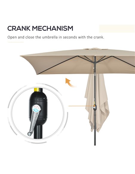 Outsunny 3x2m Patio Parasol Garden Umbrellas Canopy with Aluminum Tilt Crank Rectangular Sun Shade Steel, Khaki 84D-013V00KK - pic 50717 | FastDaddyshop
